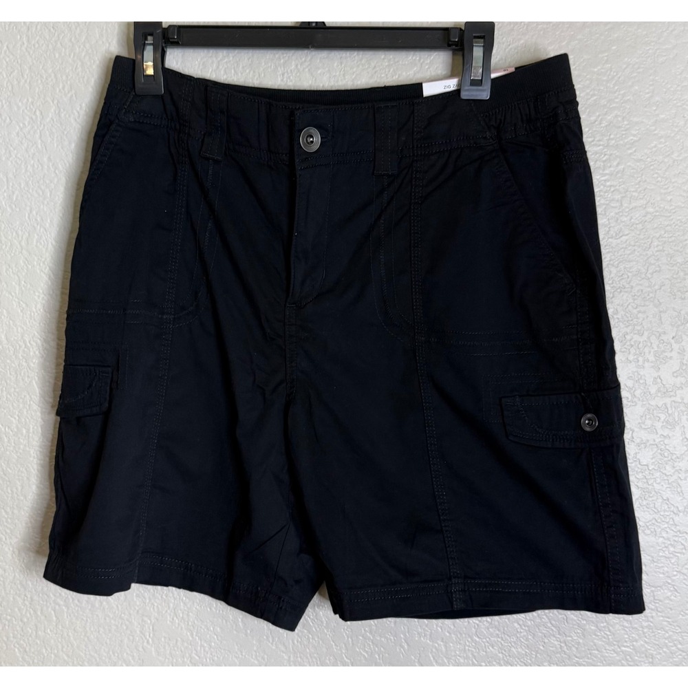 Style & Co Womens 10 Shorts Black Mid Rise Comfort Waist Cargo Zig Zag NEW